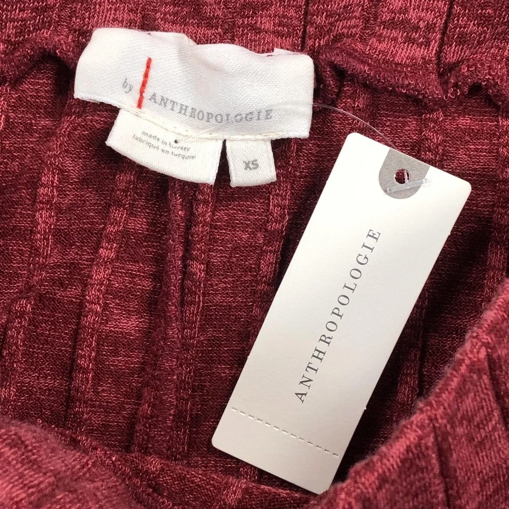 Anthropologie Skirt Womens XS Red Ribbed Knit Flare Ruffle Hem Midi Stretch Date